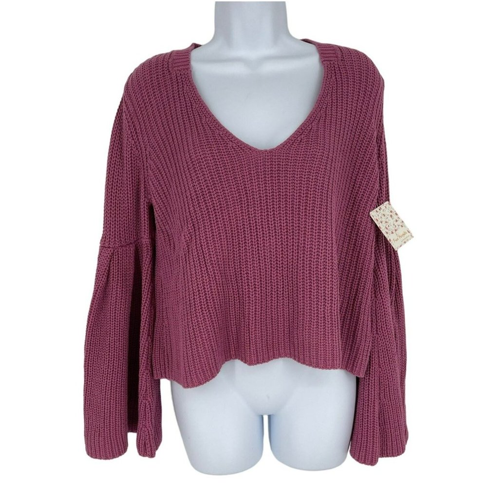 Free People Knit Damsel V-Neck Bell Sleeve Sweater Size S